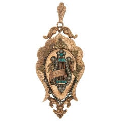 Victorian Musical Lyre Turquoise & Pearl Pendant