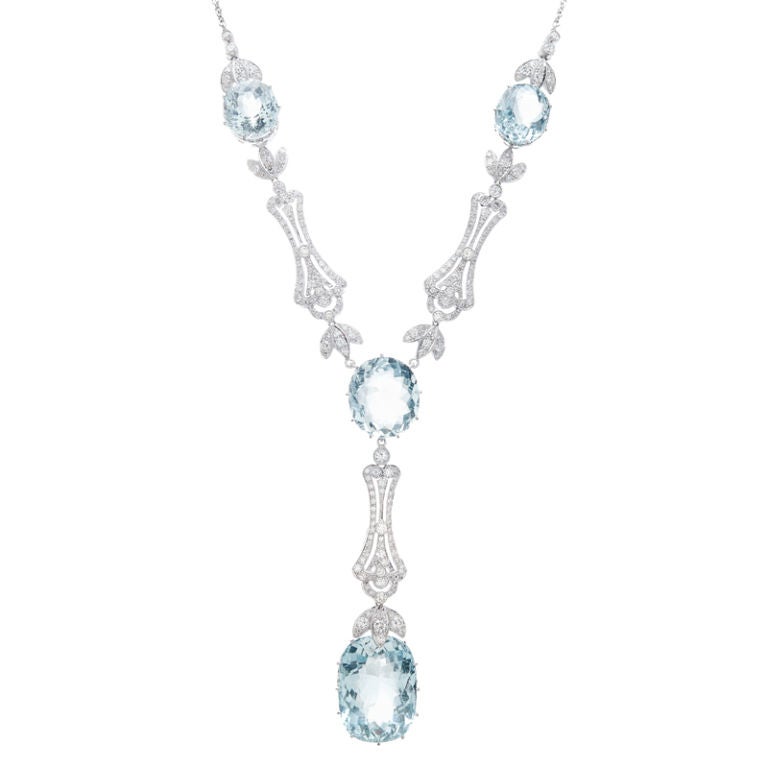 Women's Fabulous Aquamarine & Diamond White Gold Necklace
