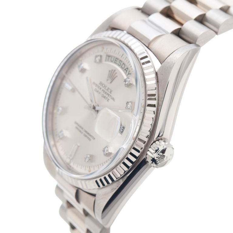 ROLEX 1970's Diamond Dial 18K White Gold Day-Date