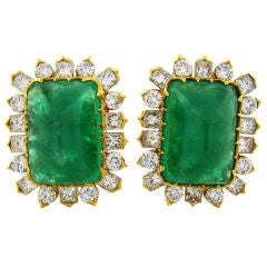 Colossal Emerald Diamond Yellow Gold Earrings