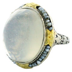 Sri Lankan Antique Moonstone & Pearl Handmade Victorian Ring