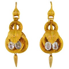 Antique Victorian Aquamarine and Yellow Gold Drop Earrings