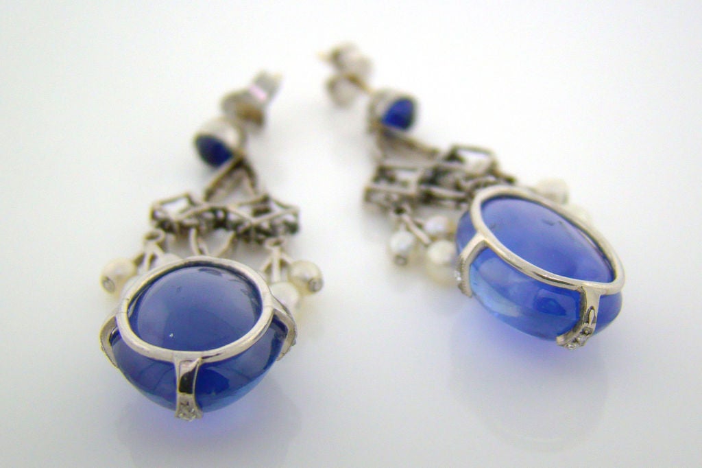 Art Deco Sapphire & Diamond Earrings circa 1920 1
