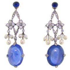 Antique Art Deco Sapphire & Diamond Earrings circa 1920