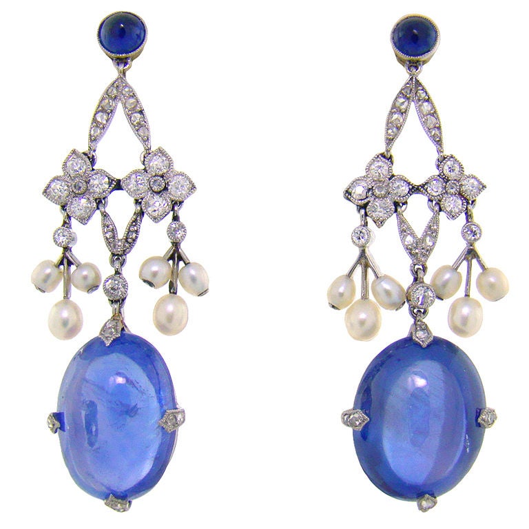 Art Deco Sapphire & Diamond Earrings circa 1920