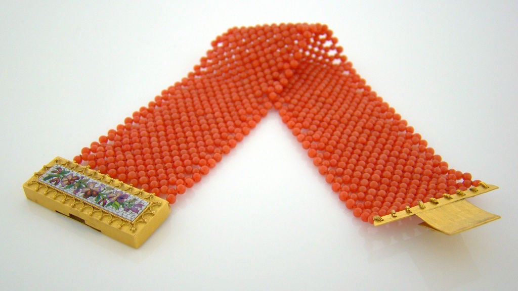 Women's Micro Mosaic & Beaded Coral Victorian Bracelet