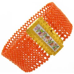 Antique Micro Mosaic & Beaded Coral Victorian Bracelet