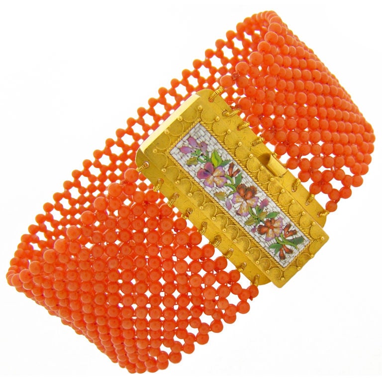 Micro Mosaic & Beaded Coral Victorian Bracelet