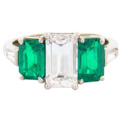 Diamond & Emerald Platinum 3-Stone Ring