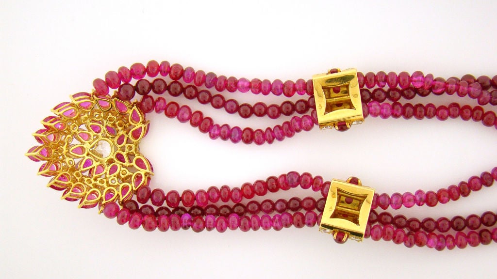 Burmese Ruby & Diamond Bead Necklace & Earring Suite 1