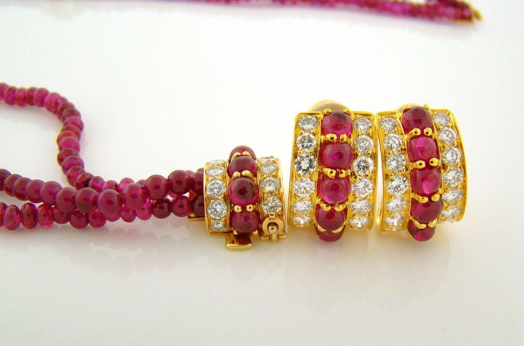 Burmese Ruby & Diamond Bead Necklace & Earring Suite 2