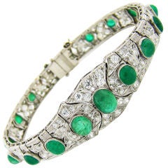 Art Deco Platinum Diamond and Emerald Bracelet