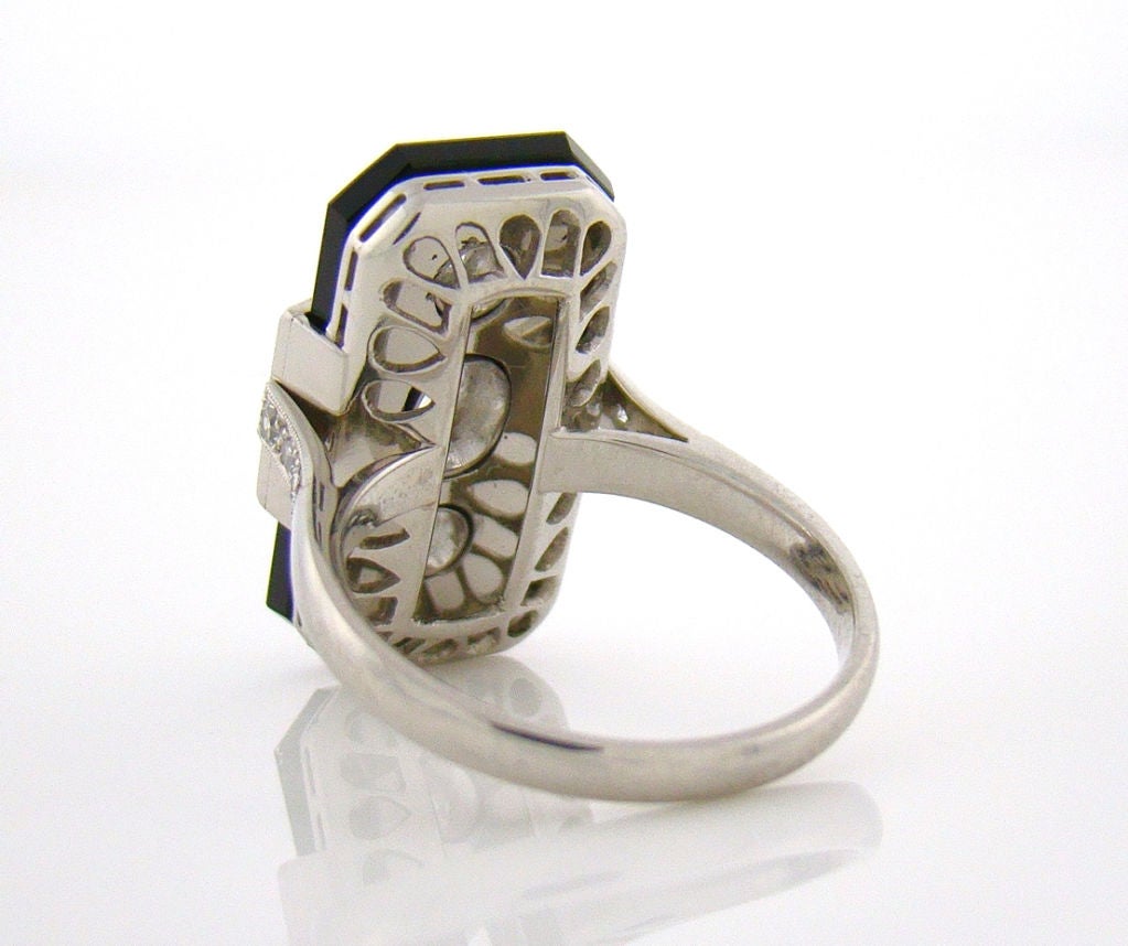 Women's Diamond & Onyx Art Deco Style Platinum Plaque Ring