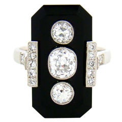 Diamond & Onyx Art Deco Style Platinum Plaque Ring