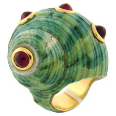 Ruby & Yellow Gold Shell Ring by Sabbadini 8