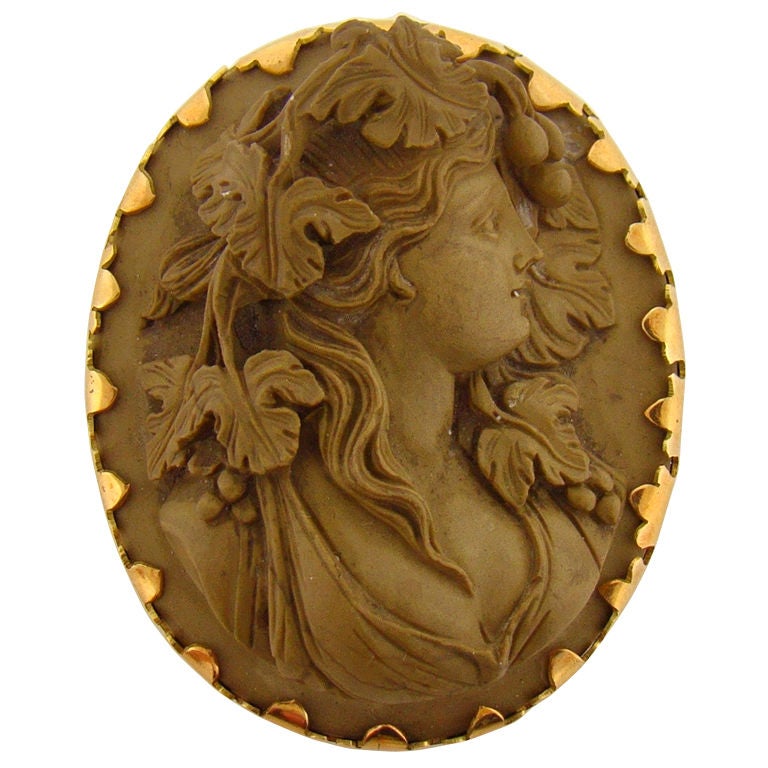 Fine Carved Early Victorian Lava 
Rose Gold Brooch