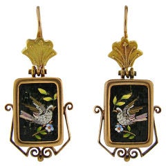 Antique Early Victorian Yellow Gold Micromosaic Dove Earrings