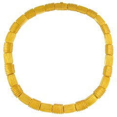 Henry Dunay Yellow Gold Alternating Brushed Link Necklace
