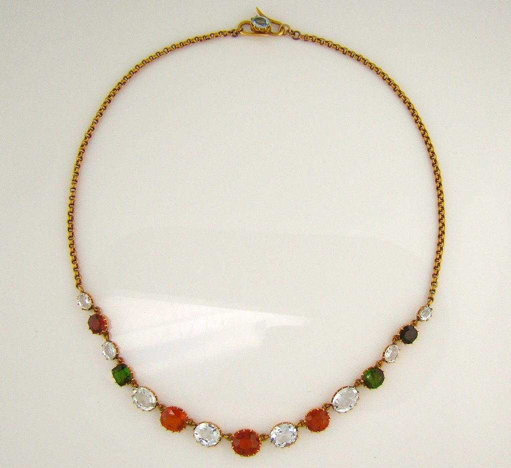 Victorian MultiGem and Yellow Gold Handmade Necklace at 1stDibs