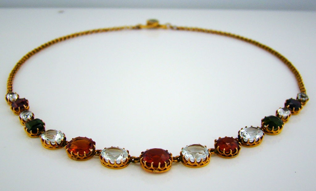 Women's Victorian Multi-Gem & Yellow Gold Handmade Necklace