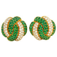 Fine Emerald & Diamond Italian Yellow Gold Earrings