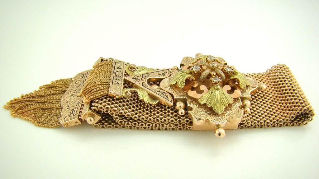 Women's Victorian Tri-Color Gold Mesh & Tassel Bracelet