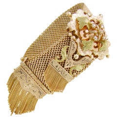 Antique Victorian Tri-Color Gold Mesh & Tassel Bracelet