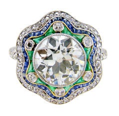 Charming Antique Diamond, Emerald & Sapphire Handmade Ring