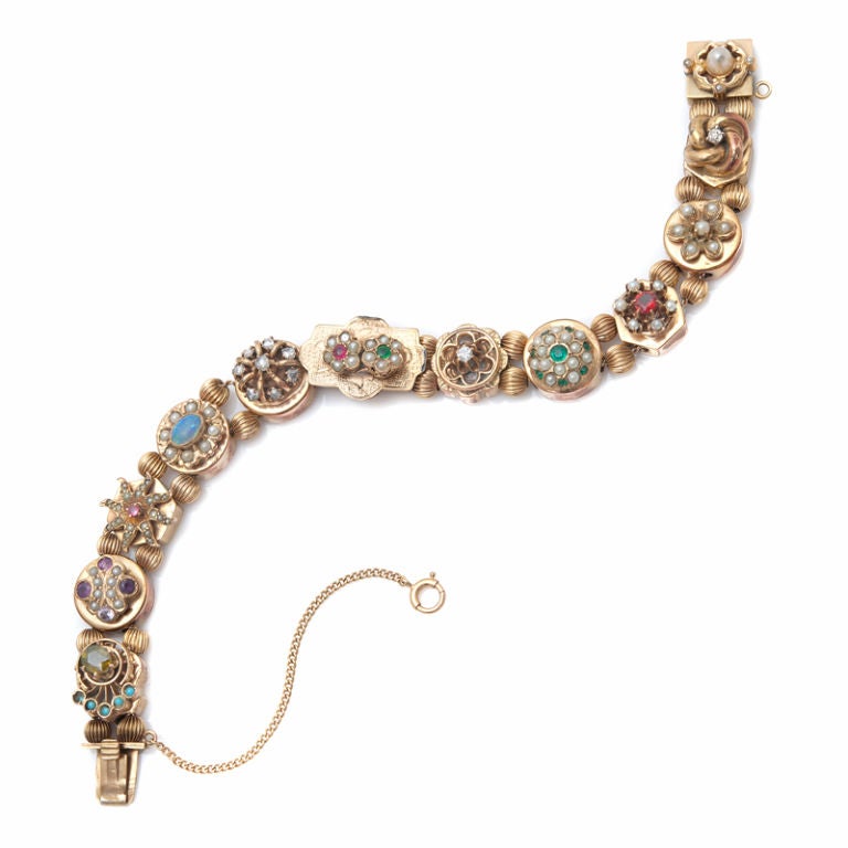 Art Nouveau Antique Precious & Semi-Precious Gemstone Slide Bracelet