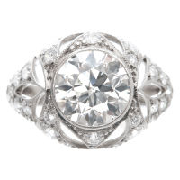 Antique 1920's Very Fine Old European Cut Diamond Platinum Ring w/ GIA