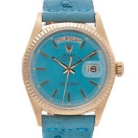 Vintage ROLEX Turquoise-Blue Enamel Lacquer Dial & Yellow Gold Day-Date