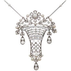Edwardian Diamond Pearl Enamel Brooch Pendant 12