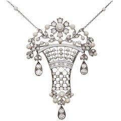 Edwardian  Diamond Pearl  Enamel Brooch Pendant