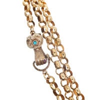 Victorian Yellow Gold Guard Chain & Unique "Grasping Hand" Clasp