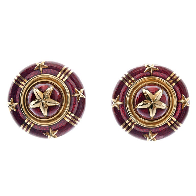 Sabbadini Enamel Gold Clip-On Earrings