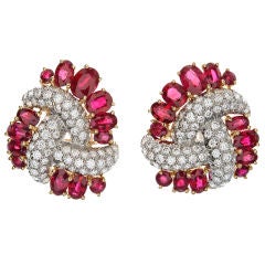 VALENTIN MAGRO Fine Ruby and Diamond Cluster Platinum Earrings