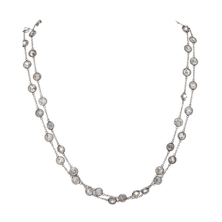 Old European Cut "DiamondbytheYard" Platinum Necklace at 1stDibs