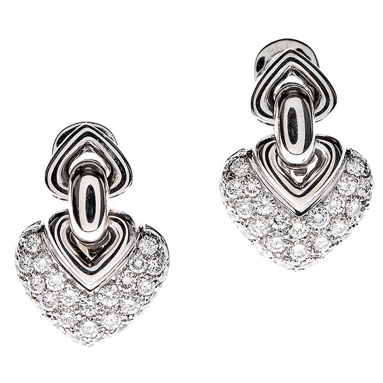 BULGARI Diamond & White Gold Heart-Shaped Earrings