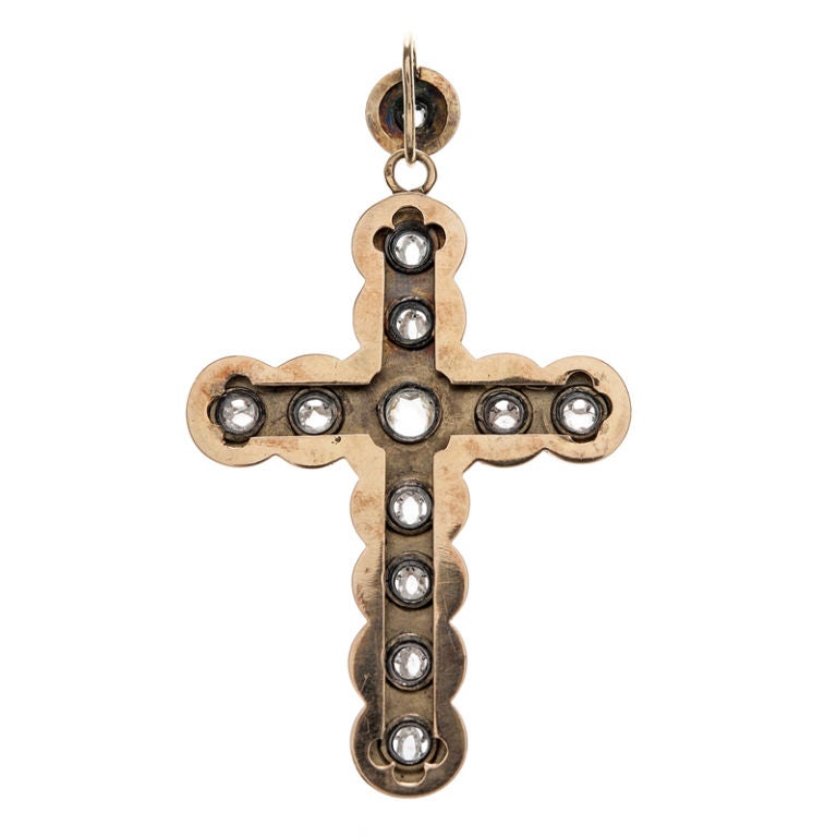 Women's Victorian Diamond, Black Enamel & Gold Cross Pendant