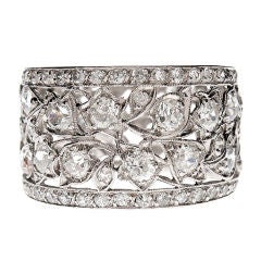 Diamond Hand Pierced Platinum Floral Laced Antique Band