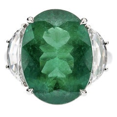 7.13ct Brilliant Oval Cut Emerald &  Half Moon Diamond Ring
