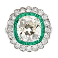Cushion Cut Fancy Light Yellow Antique Diamond 
Emerald Ring