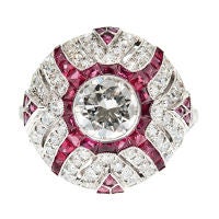 Diamond and Calibre Ruby Finely Detailed Ring