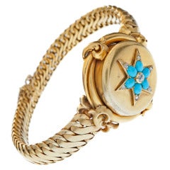 Victorian Turquoise Diamond Gold Rare Locket Bracelet