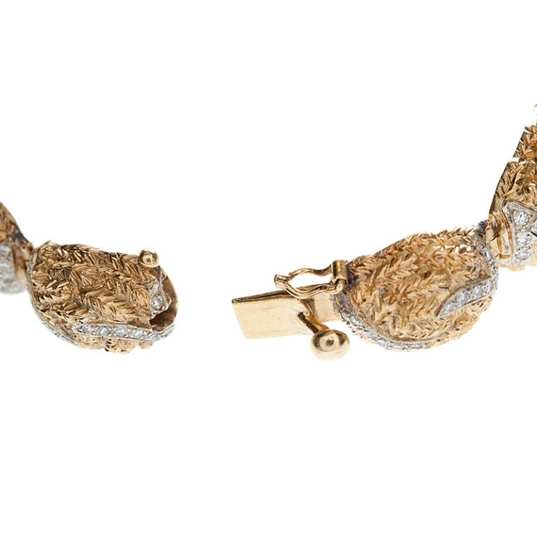 Women's Italian Stylized Yellow Gold & Diamond Bracelet
