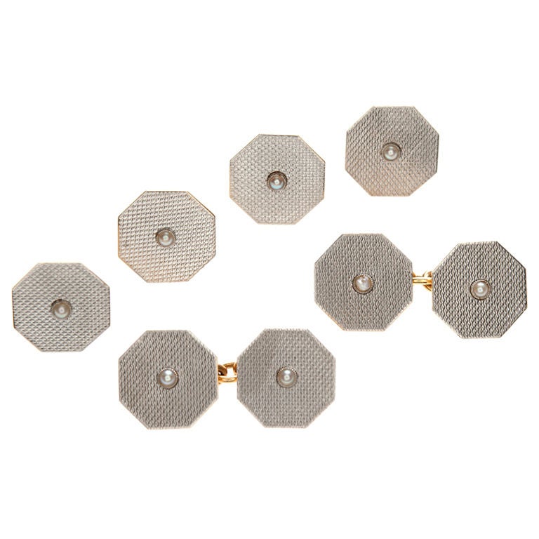 ASPREY Art Deco Platinum, Gold 
Pearl Cufflinks/Tuxedo Suite