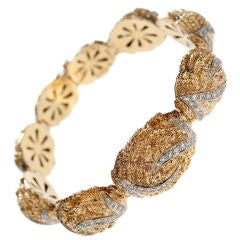 Italian Stylized Yellow Gold & Diamond Bracelet