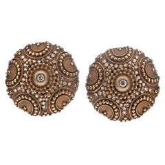 Etruscan Revival Yellow Gold 
Diamond Large Ear-Clips