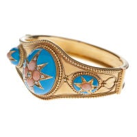 Victorian Diamond Coral & Turquoise Enamel Bracelet