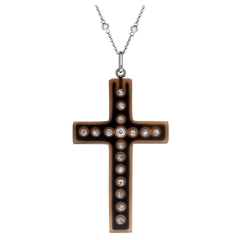 Victorian Chalcedony & Diamond Handmade Antique Cross